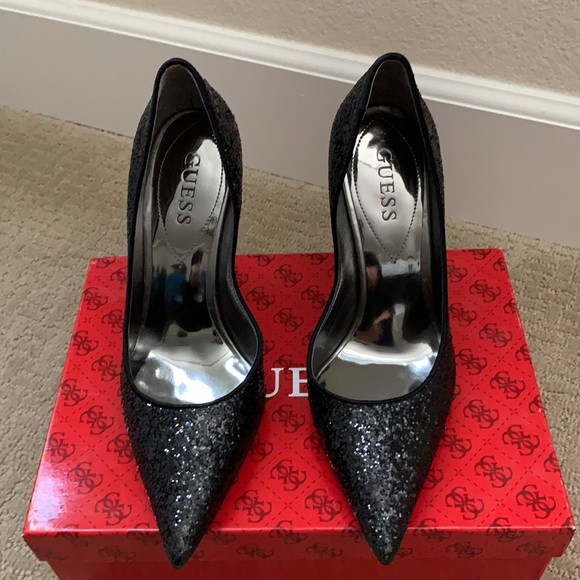 Guess Black Glitter Heels (Used Like New), Black Color, Size 6.5 - Picture 5 of 9